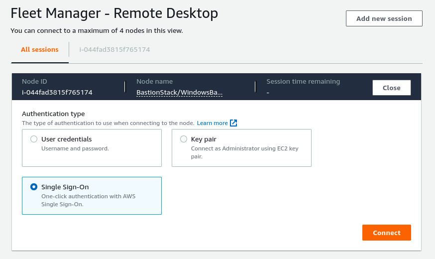 screenshot of rdp login options